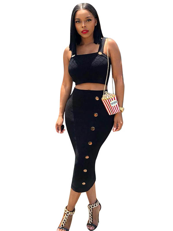 Casual Sling Crop Top and Long Skirt Set