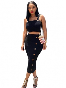 Casual Sling Crop Top and Long Skirt Set