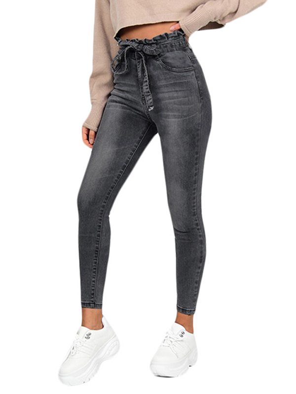 Women Grey Long Denim Jeans Trousers