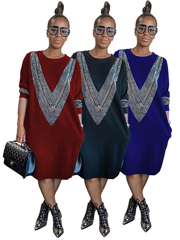 Women Long Sleeve Midi Dress