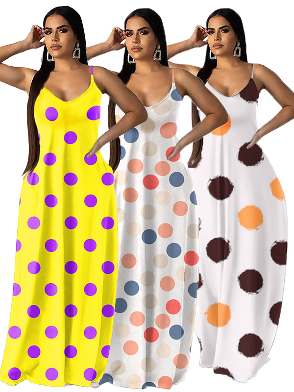Women Polka Dots Sleeveless Maxi Dress