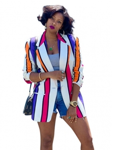 Women Strip Colorful Coat