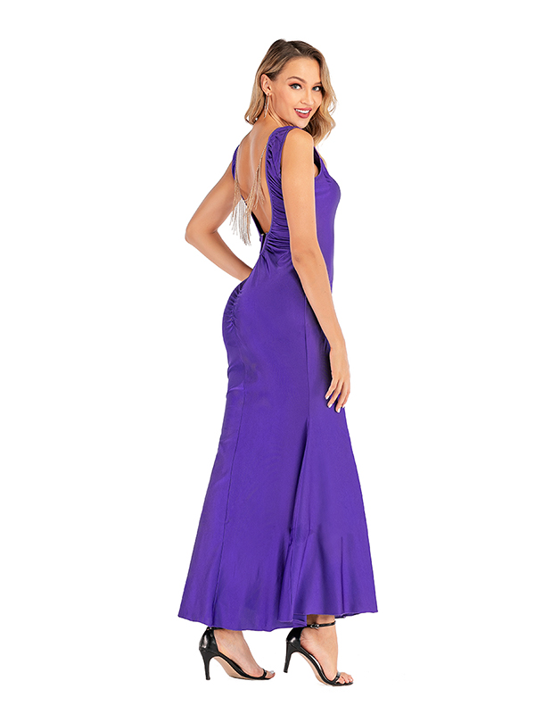 Purple Women Sleeveless Evening Dress