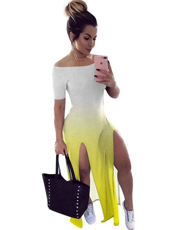 Yellow Off Shoulder Women Maxi Dress