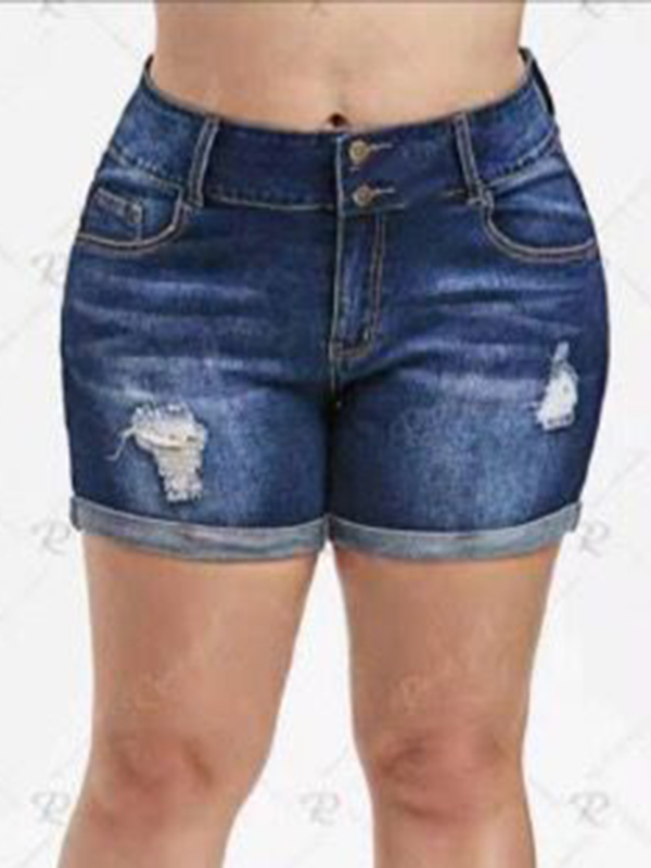 Women Dark Blue Short Denim Pants