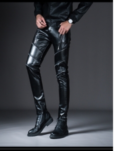 Men Faux Leather Punk Trousers