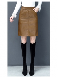 Women Leather Midi A-Line Skirt