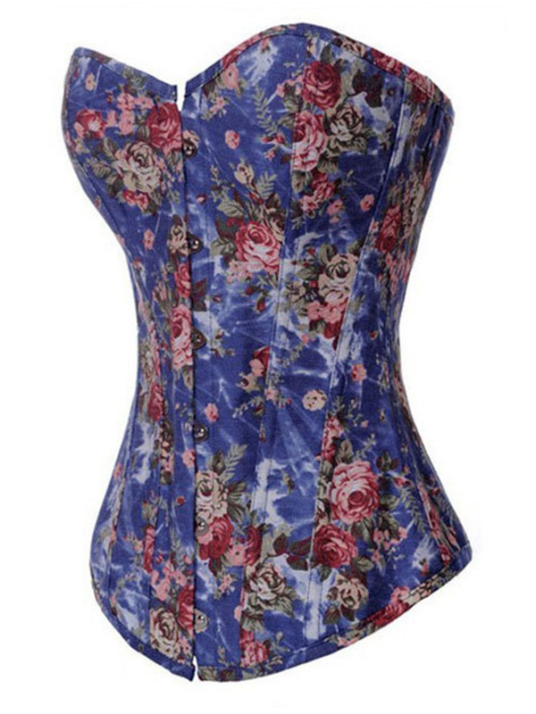 Floral Cowboy Corset With G-string Blue