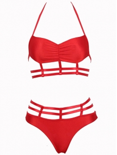 Red u BandeaHalter Caged Detail Sexy Swimsuit