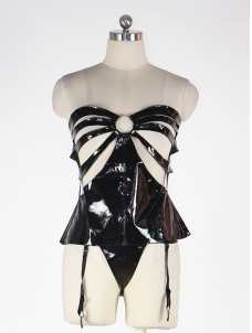 Two-piece Strappy Open Cup Vinyl Corset