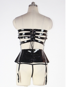 Two-piece Strappy Open Cup Vinyl Corset