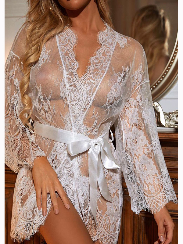 Women Sexy White Transparent Lace Gown