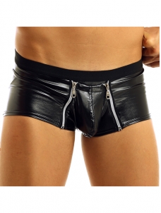 Men Lingerie Faux Leather Panties with Zipper Open Pouch Boxer Shorts Gay Sexy Underwear for Mens Jockstraps Male Night 