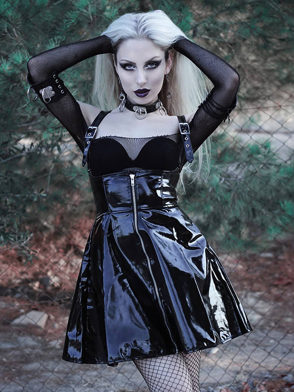 Women Gothic Summer Cropped Vinyl Dress