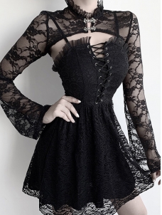 Black Gothic Summer Cropped Steampunk Dress With Tops