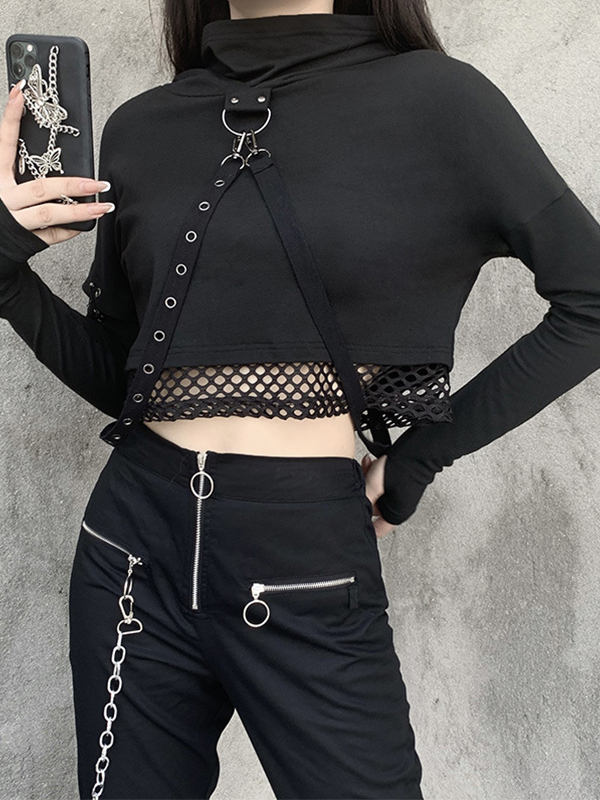 Women Gothic  Long Sleeve Cropped Tops