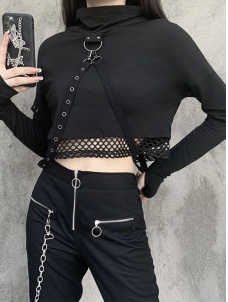 Women Gothic  Long Sleeve Cropped Tops