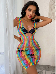 Women Sexy Rainbow Mini Dress Lingerie
