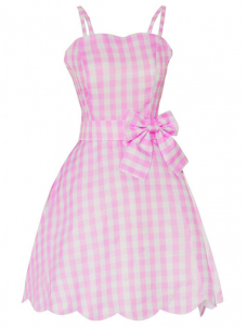 Barbie Live Pink Plaid Beach Dress With Necklace
