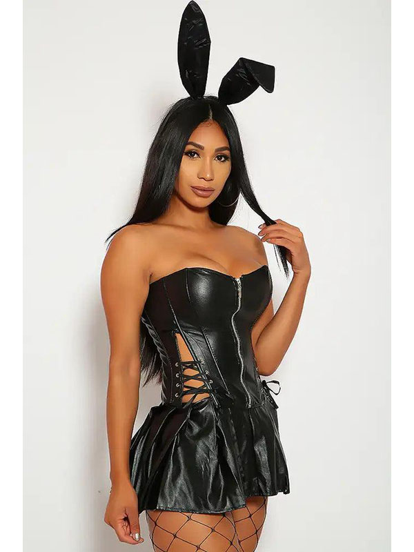 Women Off Shoulder Sexy Mini Vinyl Dress (including headwear)