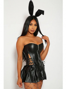 Women Off Shoulder Sexy Mini Vinyl Dress (including headwear)