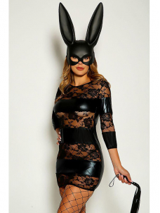 Women Sexy Lace Mini Vinyl Dress (including mask, whip）