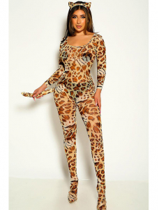 Women Sexy Transparent Leopard Jumpsuit Lingerie