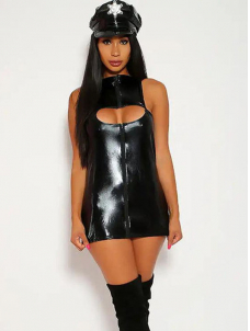 Women Sexy Vinyl Dress (including hat, handcuffs)